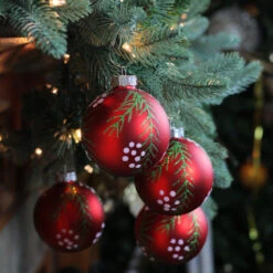 Northlight 4ct Matte Red With Pine Needles Glass Christmas Ball Ornaments 3.25" (80mm) -Ornaments Store northlight wy15224 3 26737.1665610425