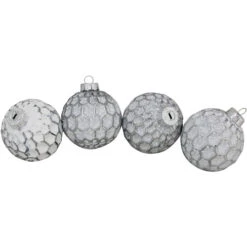 Northlight 4ct White And Gray Matte Honeycomb Glass Christmas Ball Ornaments 3.25" (80mm) -Ornaments Store northlight wy15226 2 77236.1599787107