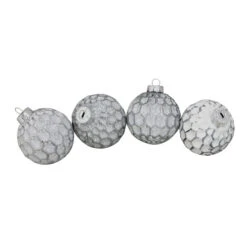 Northlight 4ct White And Gray Matte Honeycomb Glass Christmas Ball Ornaments 3.25" (80mm)