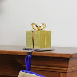 Northlight 5.5" Glitter Gold And Silver Gift Box Metal Christmas Stocking Holder -Ornaments Store northlight wy15257 3 68677.1665610741