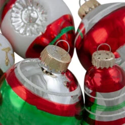 Northlight 9ct Silver And Red Striped 2-Finish Glass Christmas Ornaments 3.25" -Ornaments Store northlight wy27587 1 54832.1665580035