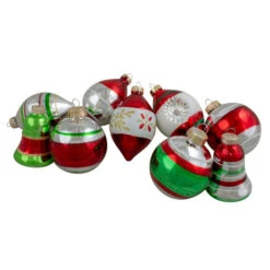 Northlight 9ct Silver And Red Striped 2-Finish Glass Christmas Ornaments 3.25"