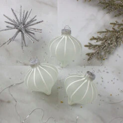 Northlight 3ct Clear And White Matte Frosted Glitter Stripes Glass Christmas Onion Drop Ornaments 3.25" (75mm) -Ornaments Store northlight wy27603 3 89301.1588344131
