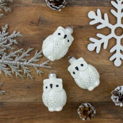 Northlight 3ct Silver And White Owl Matte Glass Christmas Ornaments 2.5" -Ornaments Store northlight wy27604 3 06622.1587642896