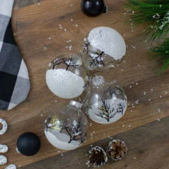 Northlight 4ct Clear And Frosted Winter Tree Glass Christmas Ball Ornaments 3.25" (80mm) -Ornaments Store northlight wy27606 3 05465.1587642895