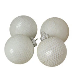Northlight 4ct White Sequined Shiny Christmas Ball Ornaments 2.75" (70mm)