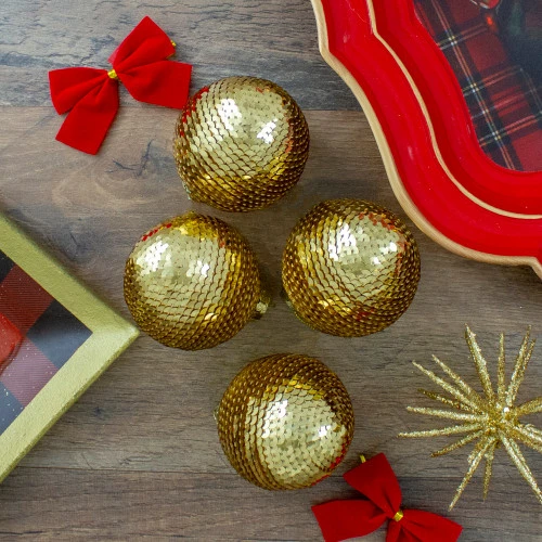 Northlight 4ct Gold Sequin Shiny Christmas Ball Ornaments 2.75" (70mm) 5 Northlight 4ct Gold Sequin Shiny Christmas Ball Ornaments 2.75" (70mm) - Image 3