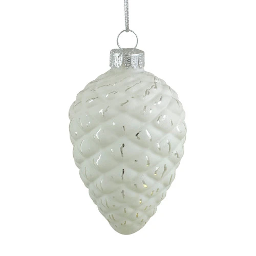 Northlight 4ct White And Silver Matte Pine Cone Glass Christmas Ornaments 3" 4 Northlight 4ct White And Silver Matte Pine Cone Glass Christmas Ornaments 3" - Image 2