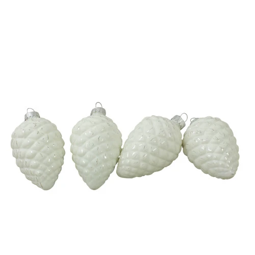 Northlight 4ct White And Silver Matte Pine Cone Glass Christmas Ornaments 3" 5 Northlight 4ct White And Silver Matte Pine Cone Glass Christmas Ornaments 3" - Image 3