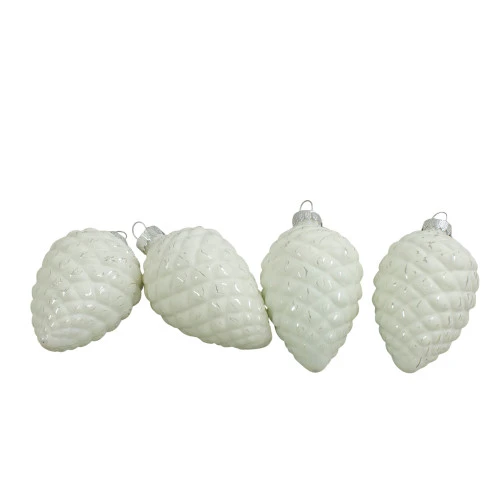 Northlight 4ct White And Silver Matte Pine Cone Glass Christmas Ornaments 3" 3 Northlight 4ct White And Silver Matte Pine Cone Glass Christmas Ornaments 3"