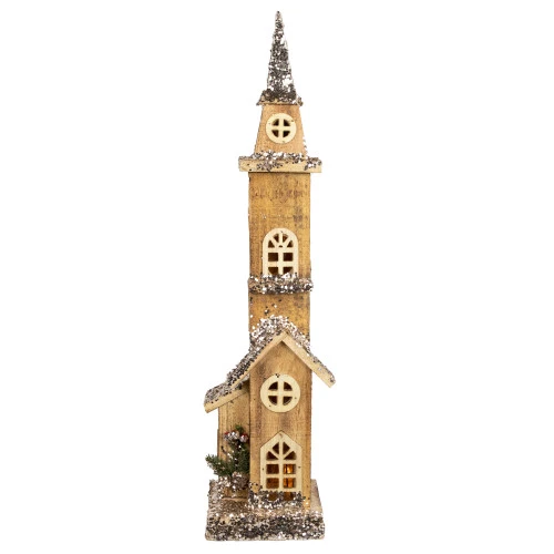 Northlight 23.5" LED Lighted Natural Wood Church With Tower Christmas Decoration 3 Northlight 23.5" LED Lighted Natural Wood Church With Tower Christmas Decoration