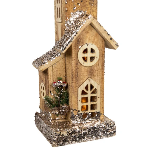 Northlight 23.5" LED Lighted Natural Wood Church With Tower Christmas Decoration 8 Northlight 23.5" LED Lighted Natural Wood Church With Tower Christmas Decoration - Image 6