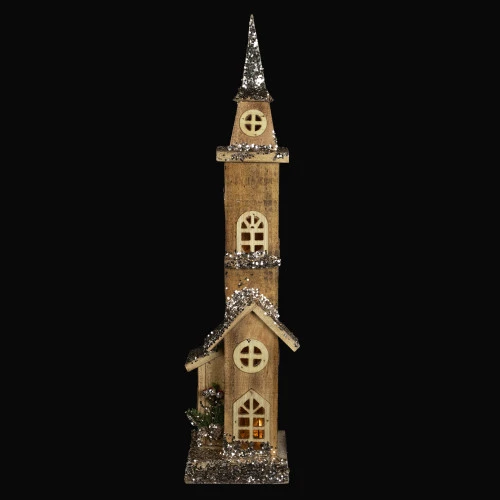 Northlight 23.5" LED Lighted Natural Wood Church With Tower Christmas Decoration 6 Northlight 23.5" LED Lighted Natural Wood Church With Tower Christmas Decoration - Image 4