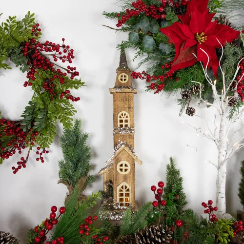 Northlight 23.5" LED Lighted Natural Wood Church With Tower Christmas Decoration 4 Northlight 23.5" LED Lighted Natural Wood Church With Tower Christmas Decoration - Image 2
