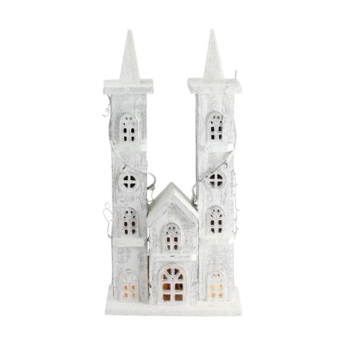 Northlight 15.75" White Pre-Lit LED Snowy Double Tower Church Christmas Decor 5 Northlight 15.75" White Pre-Lit LED Snowy Double Tower Church Christmas Decor - Image 3