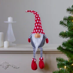 Northlight 24" Gray And Red Hanging Leg With Polka-Dot Snow Cap Smiling Gnome -Ornaments Store northlight yj36284 a 4 53873.1587645152
