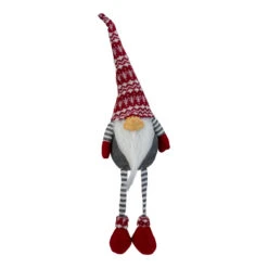 Northlight 24" Gray And Red Smiling Dangling Leg Christmas Gnome Decoration
