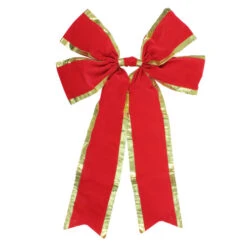 Northlight 24" X 38" Red 4-Loop Velveteen Christmas Bow With Gold Trim