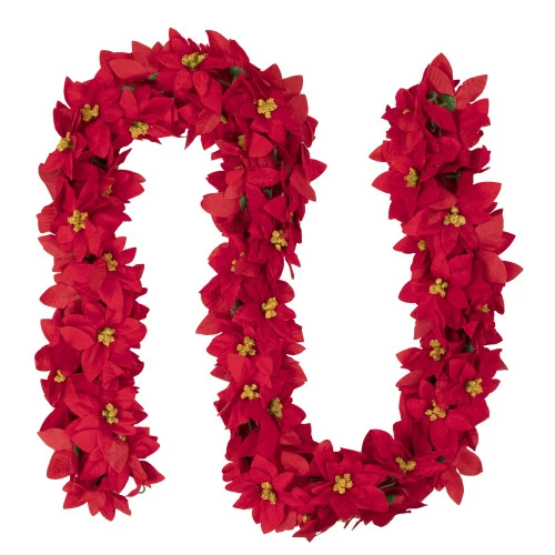 Northlight 6' X 3" Red Artificial Poinsettia Floral Christmas Garland - Unlit 3 Northlight 6' X 3" Red Artificial Poinsettia Floral Christmas Garland - Unlit