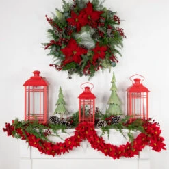 Northlight 6' X 3" Red Artificial Poinsettia Floral Christmas Garland - Unlit 9 Northlight 6' X 3" Red Artificial Poinsettia Floral Christmas Garland - Unlit -Ornaments Store northlight ys28028 styled 35771.1680607690
