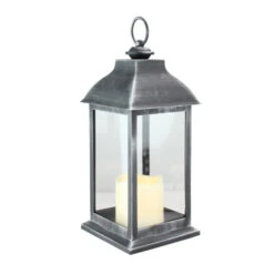 Northlight 12.5" Silver Brushed Black Candle Lantern With Flameless LED Candle -Ornaments Store northlight yw14838 1 25052.1664990622