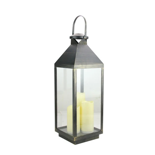 Northlight 24" Gold Brushed Black Candle Lantern With Flameless LED Candles 4 Northlight 24" Gold Brushed Black Candle Lantern With Flameless LED Candles - Image 2