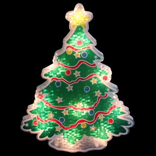 Northlight 12.5" Lighted Holographic Christmas Tree Window Silhouette Decor 4 Northlight 12.5" Lighted Holographic Christmas Tree Window Silhouette Decor - Image 2