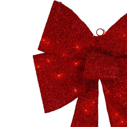Northlight 30" LED Lighted Red Tinsel Bow Christmas Decoration 4 Northlight 30" LED Lighted Red Tinsel Bow Christmas Decoration - Image 2