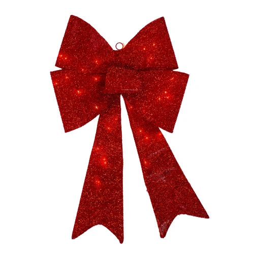 Northlight 30" LED Lighted Red Tinsel Bow Christmas Decoration 3 Northlight 30" LED Lighted Red Tinsel Bow Christmas Decoration