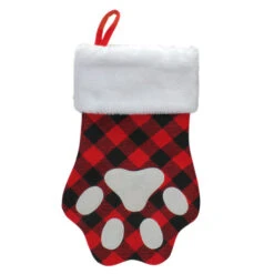 Northlight 15.5" Red And Black Buffalo Plaid Pet Embroidered Christmas Stocking