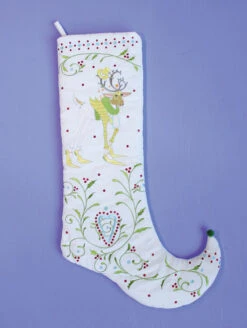 28" White And Green Prancer Embroidered Christmas Stocking