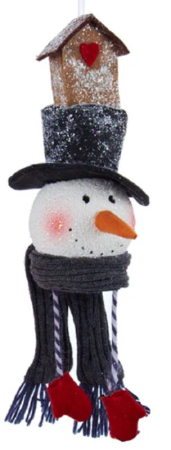 Kurt Adler 12" White Snowman With Black Top Hat And Bird House Christmas Ornament