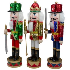 Set Of 3 Red Sequin Jacket Wooden Christmas Nutcrackers 14.25" -Ornaments Store nutcrackerfactory 97166 3updated 47487.1665610430