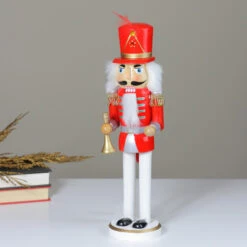 Northlight 14" Red And White Wooden Christmas Nutcracker With Horn -Ornaments Store nutcrackerfactory 97187 3 82054.1665519667