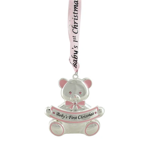 Northlight 3" Pink And Silver Teddy Bear 'Baby's First Christmas' Ornament 3 Northlight 3" Pink And Silver Teddy Bear 'Baby's First Christmas' Ornament