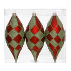 3ct Red And Lime Green Diamond Accent Shatterproof Christmas Teardrop Ornaments 4.75" (120mm)