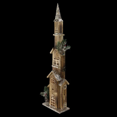 Northlight 27.5" LED Lighted Brown And Cream Church Christmas Decoration 5 Northlight 27.5" LED Lighted Brown And Cream Church Christmas Decoration - Image 3