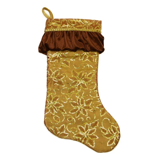 Northlight 19" Gold Sequined Floral Venetian Style Ruffle Cuff Christmas Stocking 3 Northlight 19" Gold Sequined Floral Venetian Style Ruffle Cuff Christmas Stocking