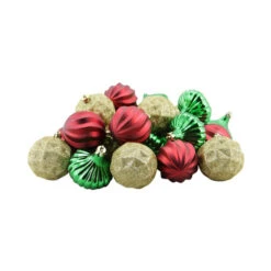 Northlight 26ct Gold And Green Shatterproof 3-Finish Christmas Ornaments 2.5"