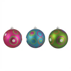 3ct Pink And Blue Dot And Circle Shatterproof Matte Christmas Ball Ornaments 4.75" (120mm) - 31093490