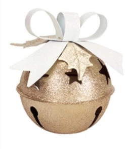 7.5" Glittered Gold Jingle Bell Tea Light Christmas Candle Holder With Bow