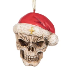 2.5" Red, White, And Brown Holiday Collections Creepy Skull Santa Hanging Ornament