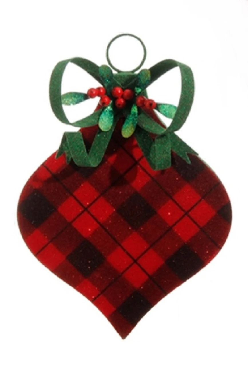 11.5" Red And Black Plaid Onion Finial Christmas Ornament 3 11.5" Red And Black Plaid Onion Finial Christmas Ornament