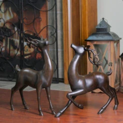 Set Of 2 Rustic Brown Reindeer Christmas Tabletop Figures 18" -Ornaments Store raz 2605900 3 98877.1587644957