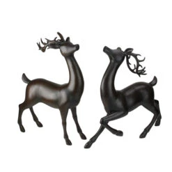 Set Of 2 Rustic Brown Reindeer Christmas Tabletop Figures 18"