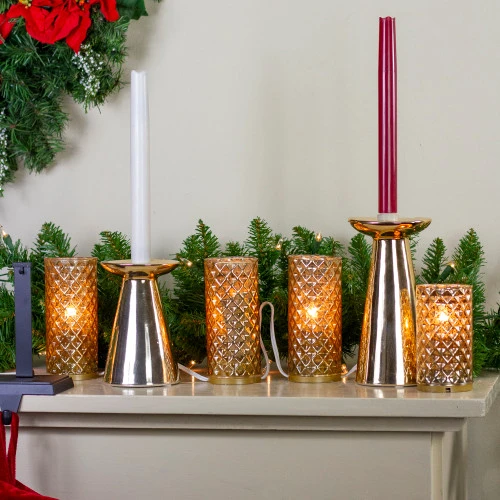 Set Of 5 Gold Mercury Glass Flameless Christmas Candle Lights 4 Set Of 5 Gold Mercury Glass Flameless Christmas Candle Lights - Image 2