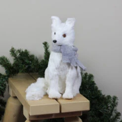 13" Snowy Time Sitting White Glittered Fox Christmas Tabletop Decor -Ornaments Store raz 3421819b styled 40817.1588406475