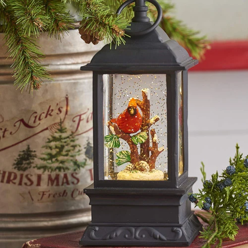 9.5" Lighted Water Lantern With Male Cardinal In A Snowy Tree Christmas Decoration - 34133992 4 9.5" Lighted Water Lantern With Male Cardinal In A Snowy Tree Christmas Decoration - 34133992 - Image 2