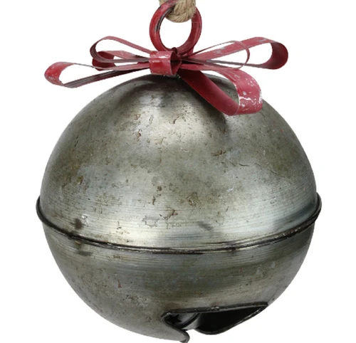 9.25" Gray And Red Round Rustic Finish Hanging Bell Christmas Ornament 4 9.25" Gray And Red Round Rustic Finish Hanging Bell Christmas Ornament - Image 2