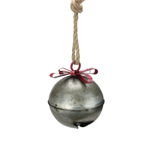 9.25" Gray And Red Round Rustic Finish Hanging Bell Christmas Ornament 3 9.25" Gray And Red Round Rustic Finish Hanging Bell Christmas Ornament